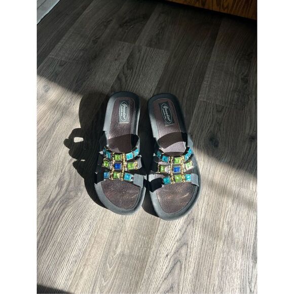 Grandco Rhinestone Black Wedge Sandals Woman’s Size 8 - Picture 1 of 10